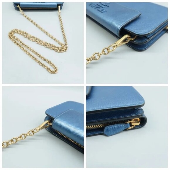 100% Authentic Prada Blue Leather Shoulder Bag 613-07524 - Picture 6 of 12